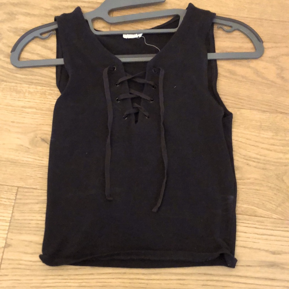 Black Crop Top with Tie Front